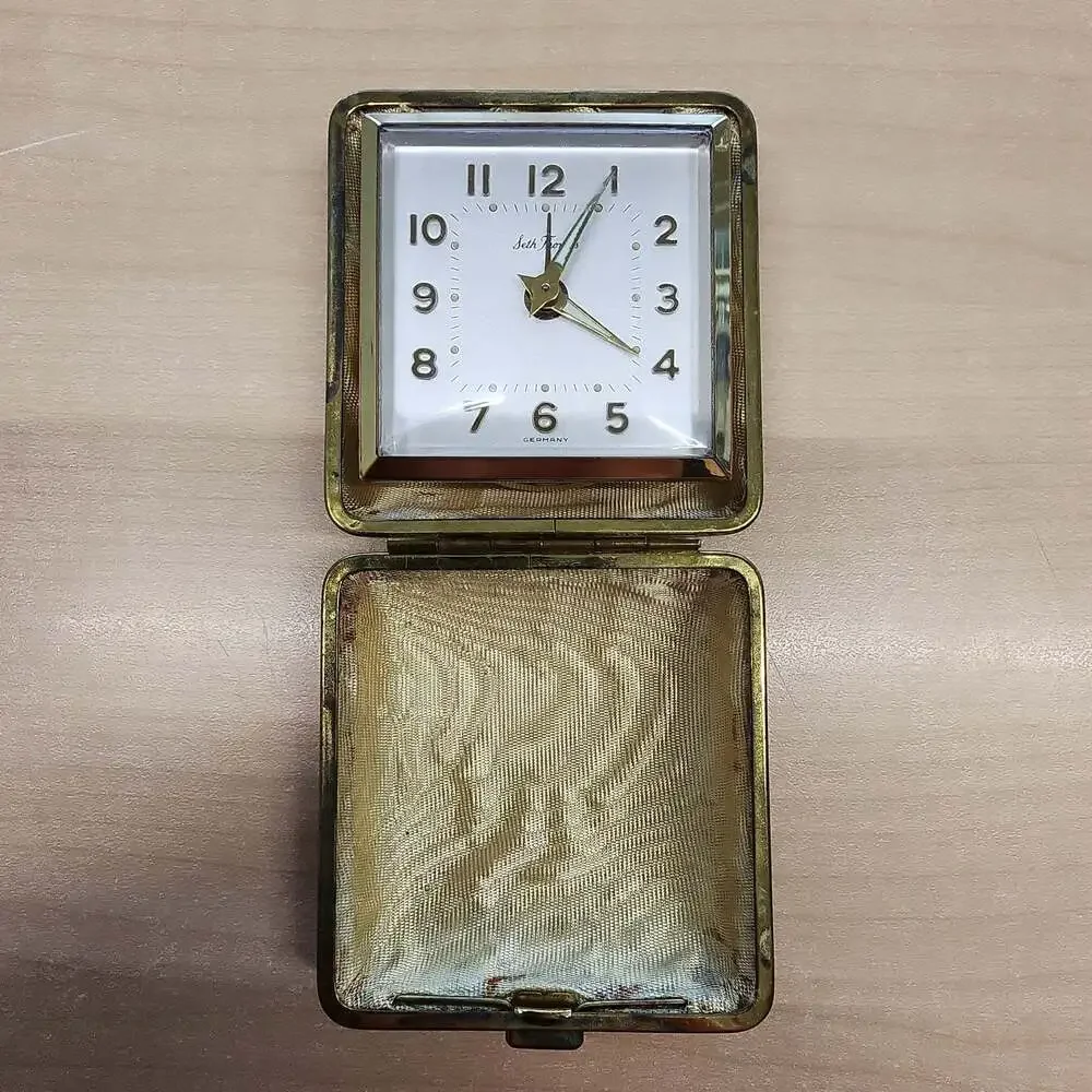 Vintage Seth Thomas Travel Alarm Clock in Leather Case Works!